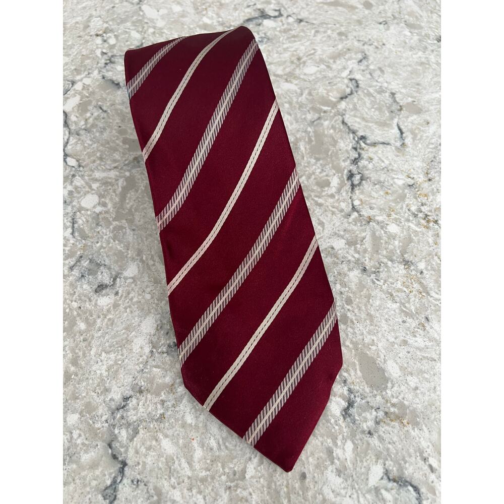 Luigi Borrelli Napoli Silk Neck Tie Made in Italy Maroon Red Pink Stripes JP